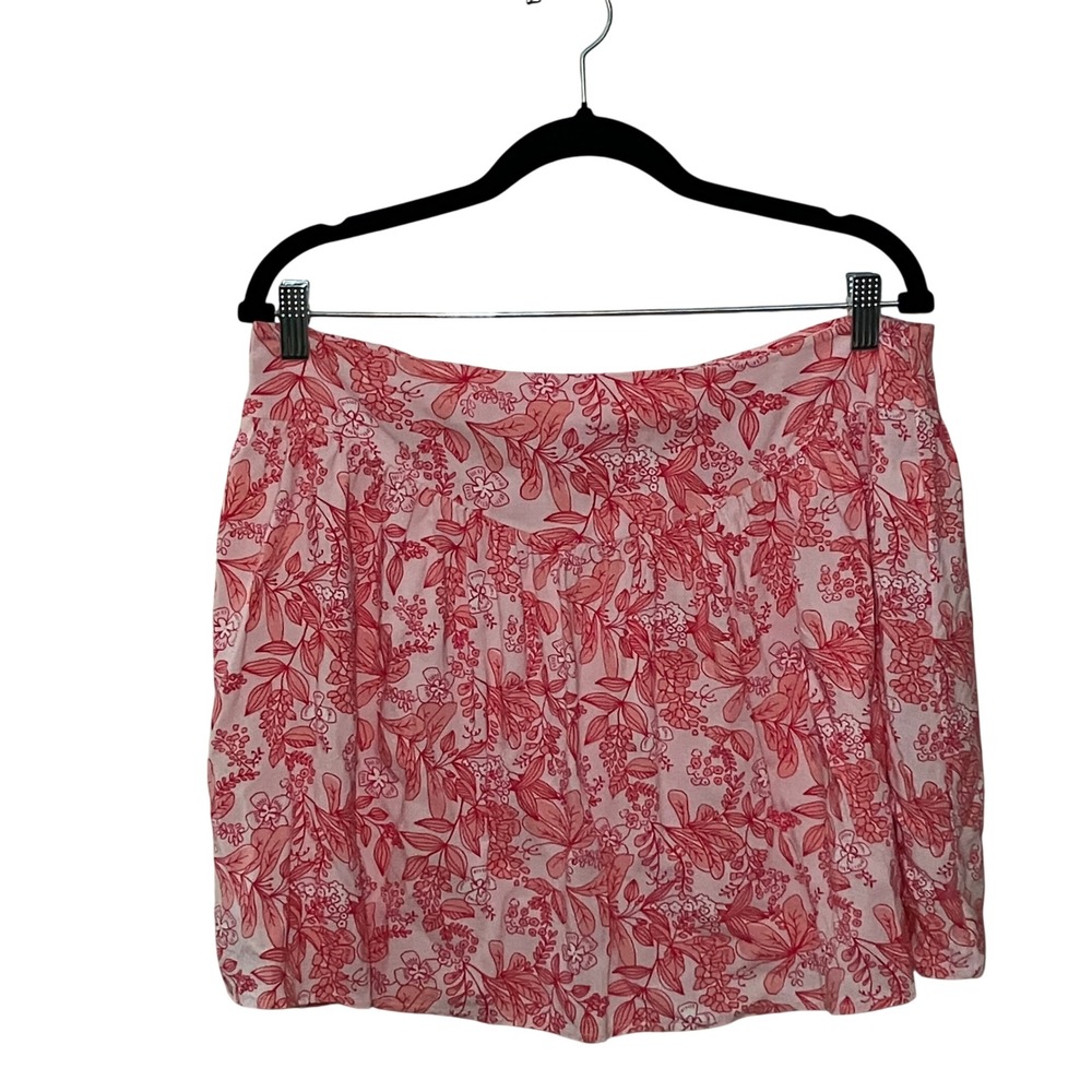 Abound Floral Mini Skirt Womens Large Pink/ Red Excellent Boho Botanical Rayon